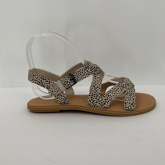 TOMS Sicily Strappy sandal shoe suede Cheetah print animal tan black dot new 6 - Picture 1 of 6